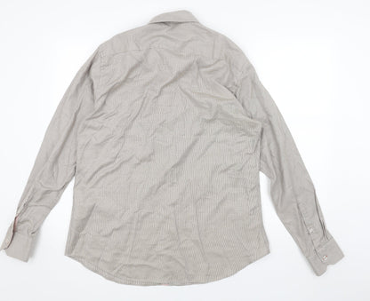 24/7 Comfort Apparel Mens Beige Geometric Cotton Button-Up Size L Collared Button
