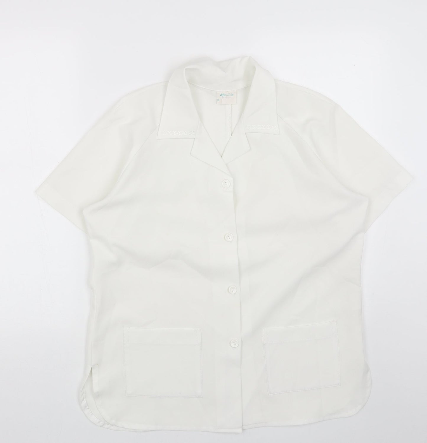 Matilda Jane Womens White Polyester Basic Button-Up Size 14 V-Neck
