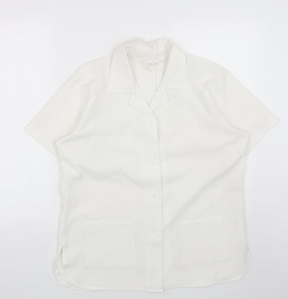 Matilda Jane Womens White Polyester Basic Button-Up Size 14 V-Neck
