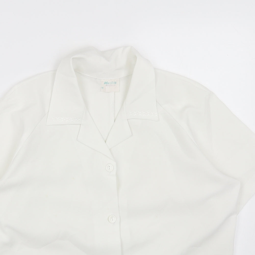 Matilda Jane Womens White Polyester Basic Button-Up Size 14 V-Neck