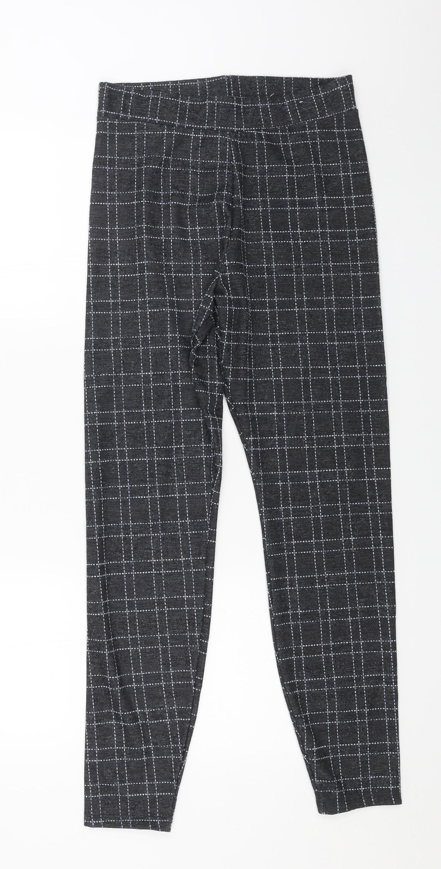 TU Womens Black Check Polyester Trousers Size 10 L27 in Regular
