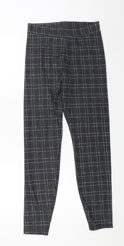TU Womens Black Check Polyester Trousers Size 10 L27 in Regular