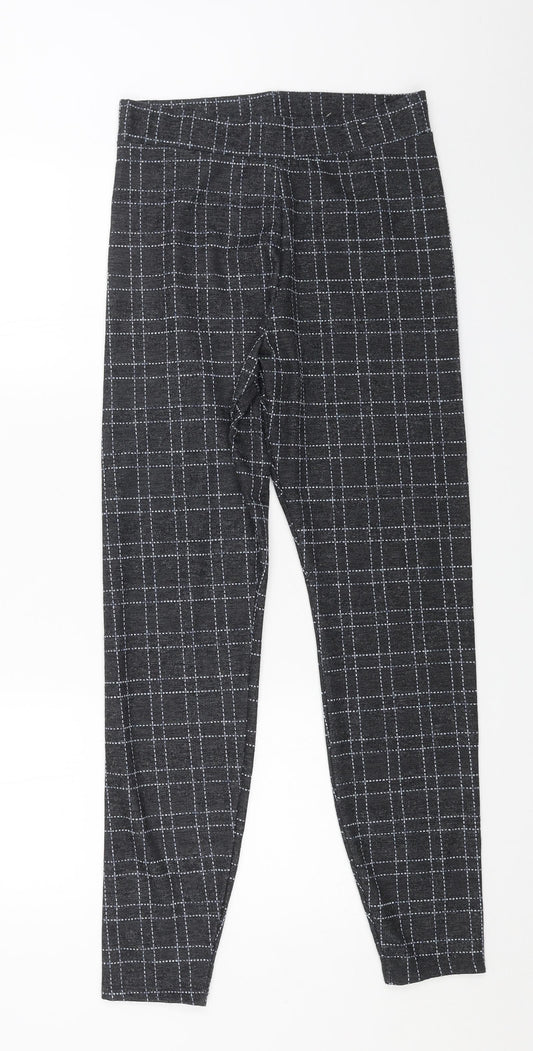 TU Womens Black Check Polyester Trousers Size 10 L27 in Regular