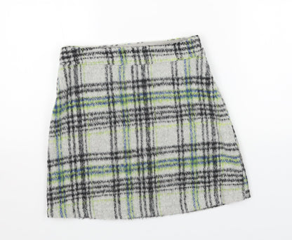 Primark Womens Grey Plaid Polyester Mini Skirt Size 4 Zip