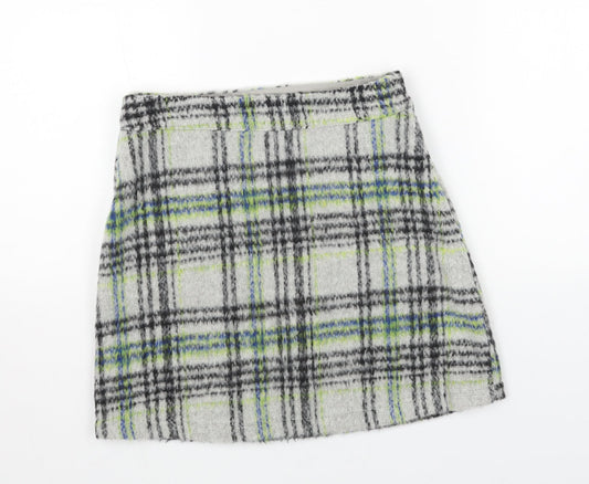 Primark Womens Grey Plaid Polyester Mini Skirt Size 4 Zip