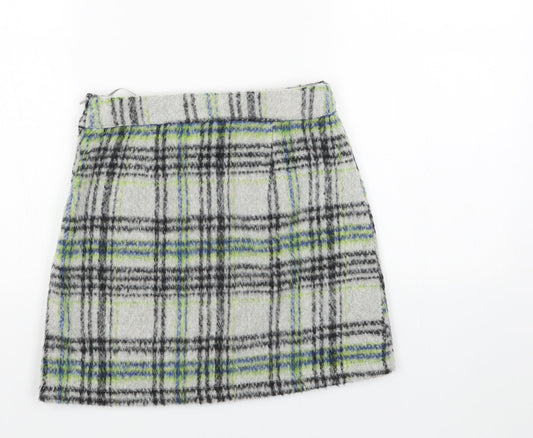 Primark Womens Grey Plaid Polyester Mini Skirt Size 4 Zip