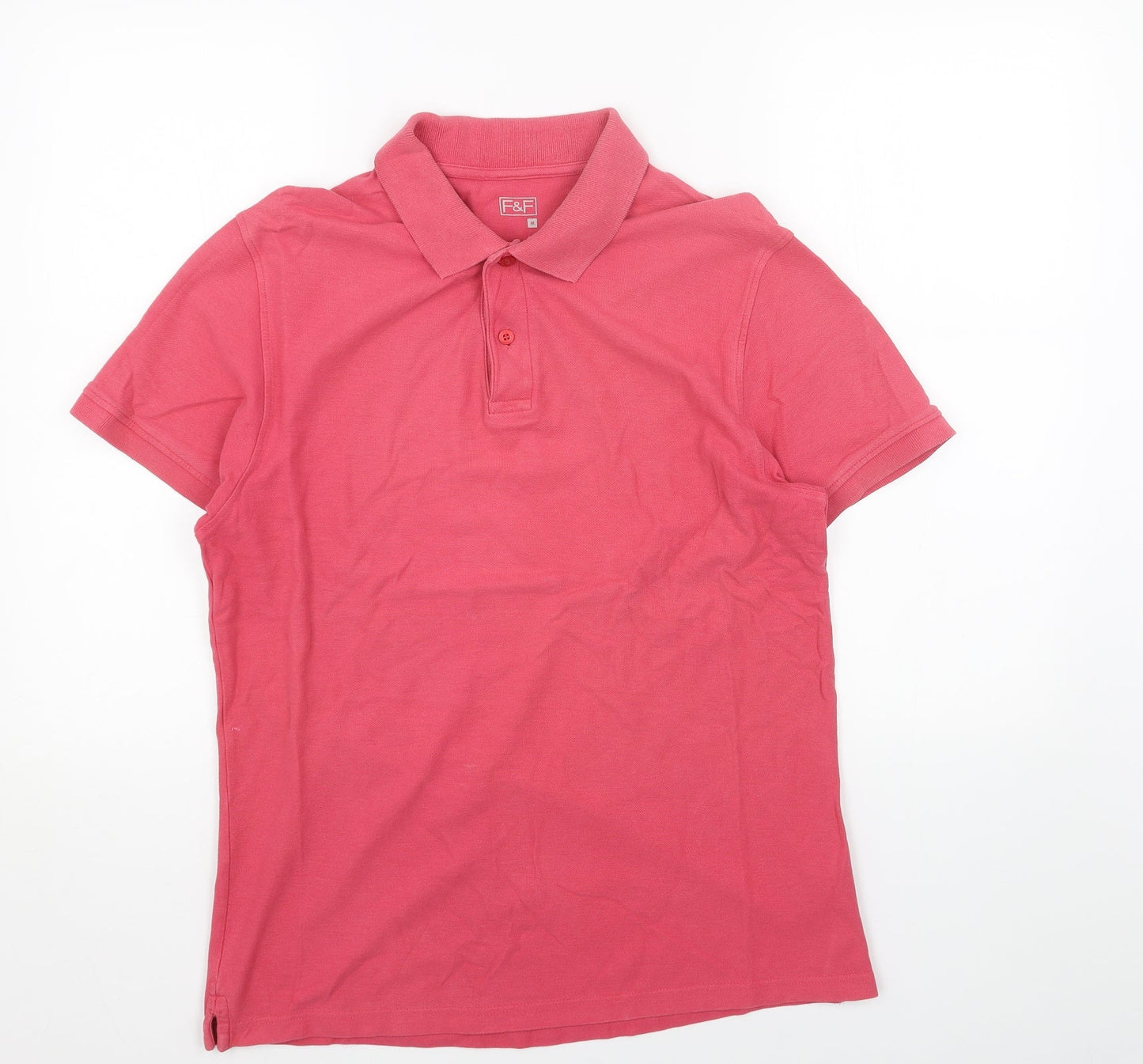F&F Mens Red Cotton Polo Size M Collared Button