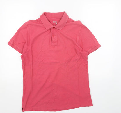 F&F Mens Red Cotton Polo Size M Collared Button