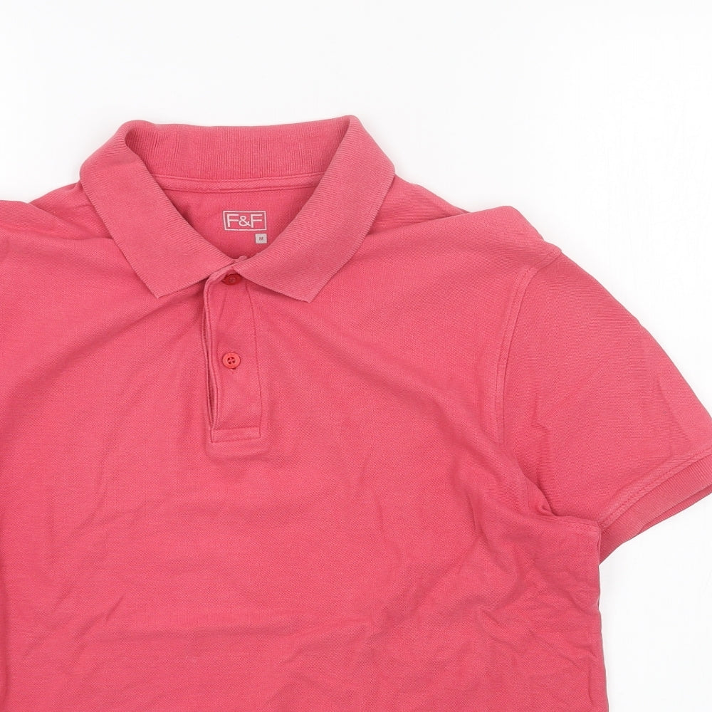 F&F Mens Red Cotton Polo Size M Collared Button