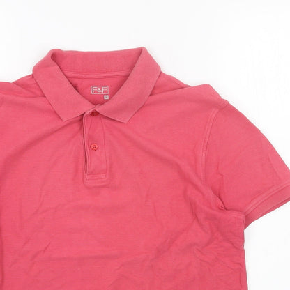 F&F Mens Red Cotton Polo Size M Collared Button