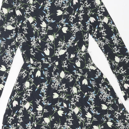 Topshop Womens Blue Floral Cotton Fit & Flare Size 6 Round Neck Pullover