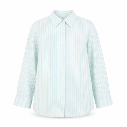 SOLUTIONS Womens Blue Striped Viscose Basic Button-Up Size 14 V-Neck