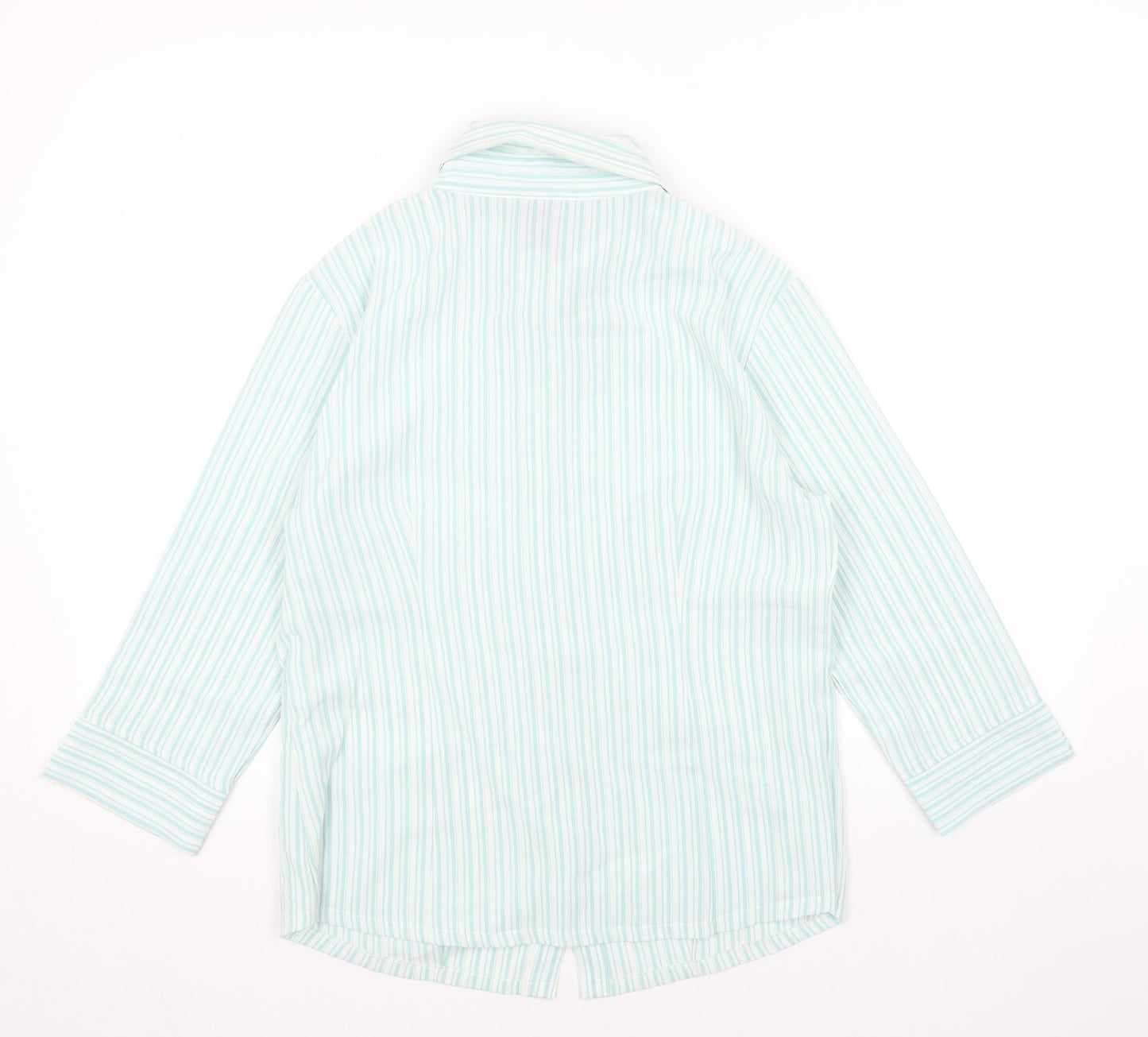SOLUTIONS Womens Blue Striped Viscose Basic Button-Up Size 14 V-Neck