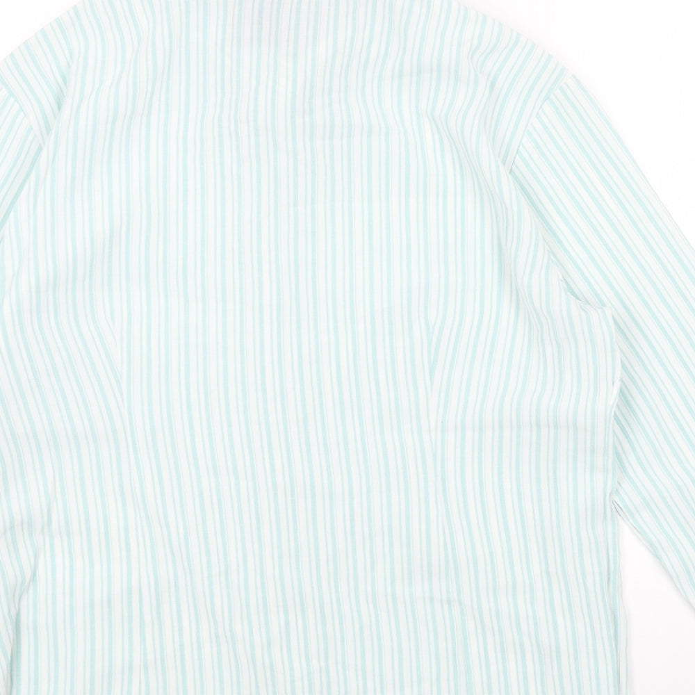 SOLUTIONS Womens Blue Striped Viscose Basic Button-Up Size 14 V-Neck