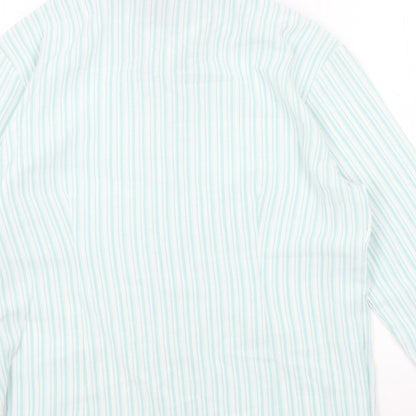 SOLUTIONS Womens Blue Striped Viscose Basic Button-Up Size 14 V-Neck