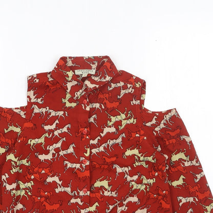 Innocence Girls Orange Geometric Viscose Basic Button-Up Size 11 Years Collared Button