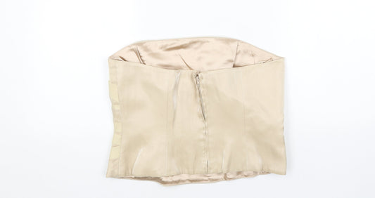 Minuet Womens Gold Polyester Cropped Blouse Size 14 Off the Shoulder - Bandeau Corset Top