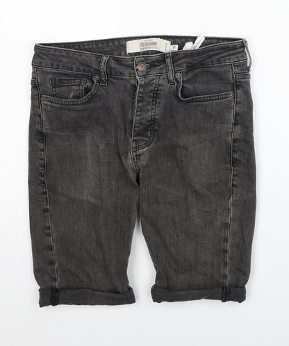 Topman Mens Black Cotton Bermuda Shorts Size 28 in Slim Button