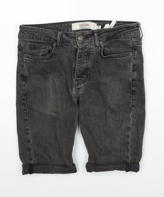 Topman Mens Black Cotton Bermuda Shorts Size 28 in Slim Button