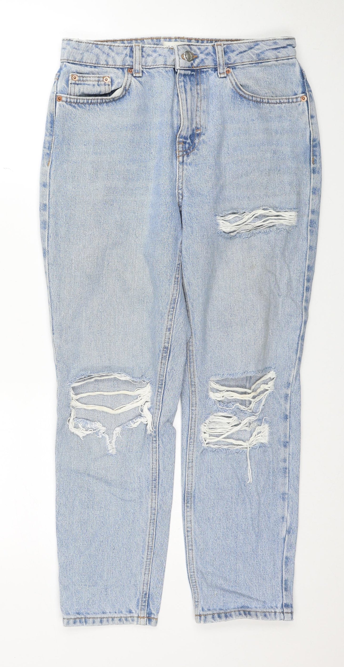 Topshop Womens Black Cotton Straight Jeans Size 28 L28 in Regular Zip