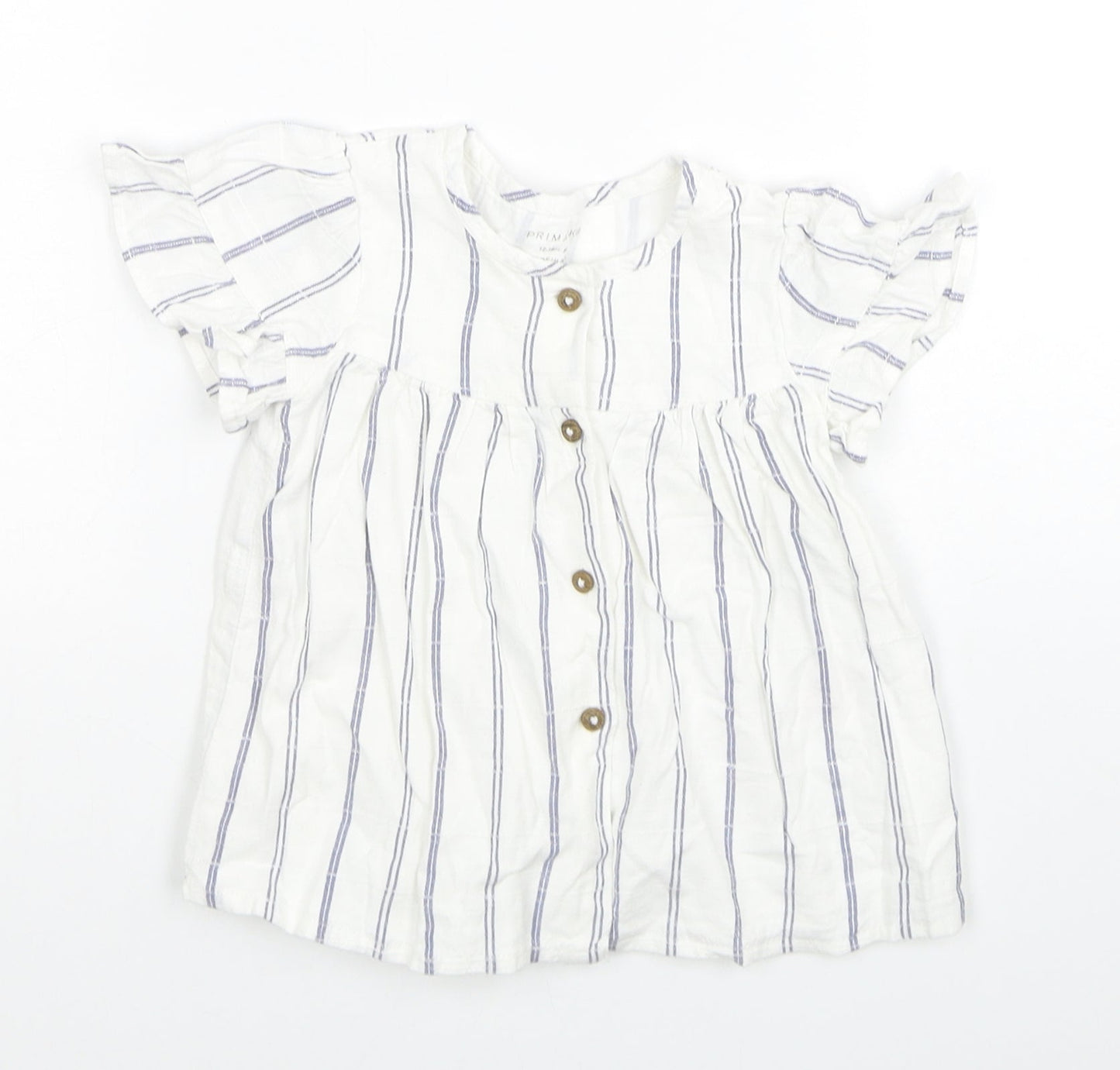 Primark Girls White Striped Cotton Shirt Dress Size 12-18 Months Round Neck Button