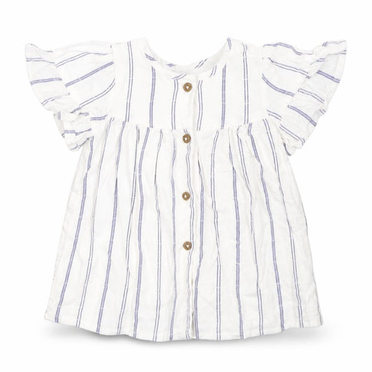 Primark Girls White Striped Cotton Shirt Dress Size 12-18 Months Round Neck Button