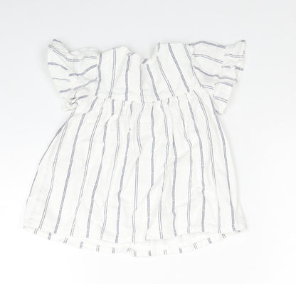 Primark Girls White Striped Cotton Shirt Dress Size 12-18 Months Round Neck Button