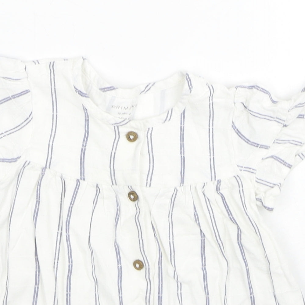 Primark Girls White Striped Cotton Shirt Dress Size 12-18 Months Round Neck Button