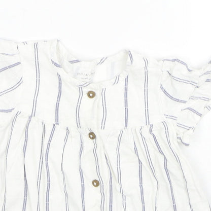 Primark Girls White Striped Cotton Shirt Dress Size 12-18 Months Round Neck Button