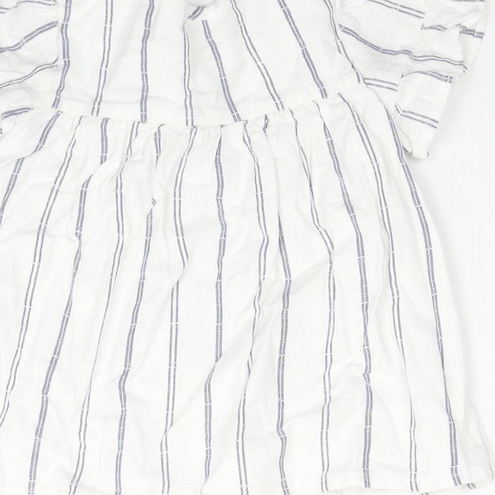 Primark Girls White Striped Cotton Shirt Dress Size 12-18 Months Round Neck Button