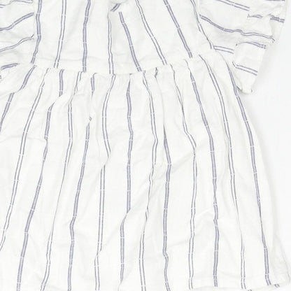 Primark Girls White Striped Cotton Shirt Dress Size 12-18 Months Round Neck Button