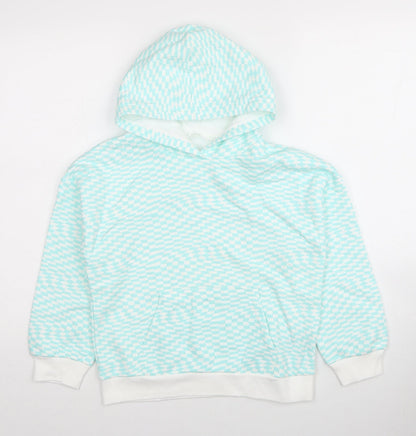 Marks and Spencer Girls Blue Plaid Cotton Pullover Hoodie Size 9-10 Years Pullover