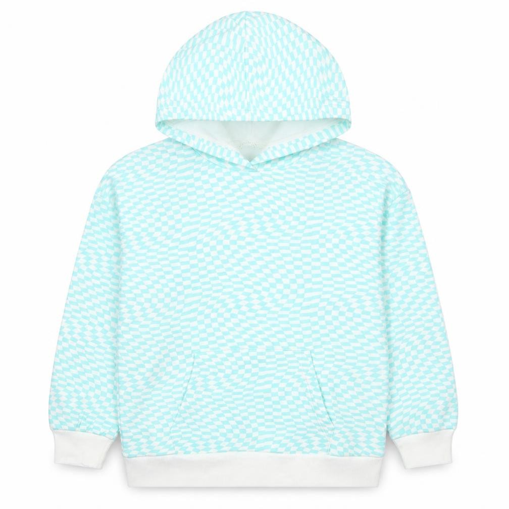 Marks and Spencer Girls Blue Plaid Cotton Pullover Hoodie Size 9-10 Years Pullover