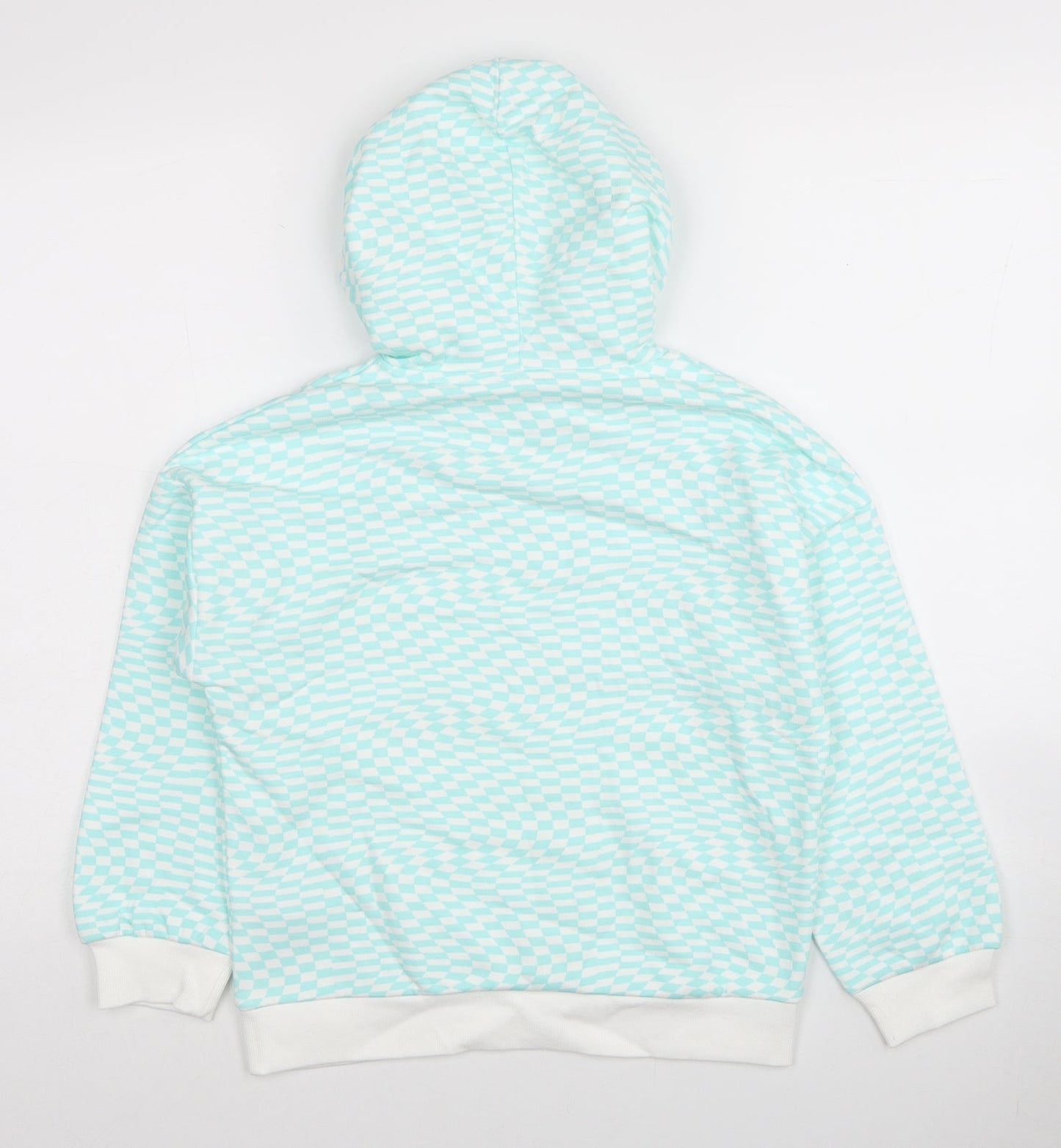Marks and Spencer Girls Blue Plaid Cotton Pullover Hoodie Size 9-10 Years Pullover
