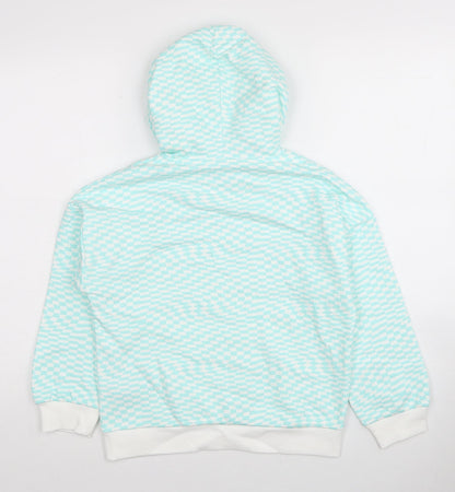 Marks and Spencer Girls Blue Plaid Cotton Pullover Hoodie Size 9-10 Years Pullover