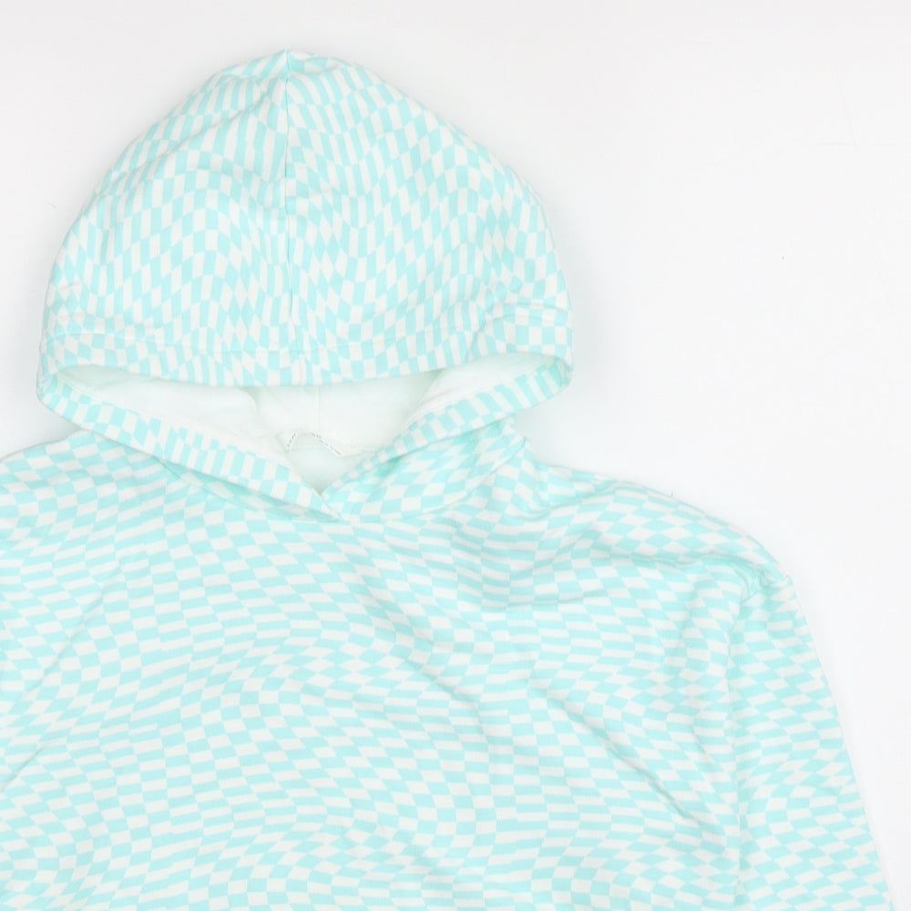 Marks and Spencer Girls Blue Plaid Cotton Pullover Hoodie Size 9-10 Years Pullover