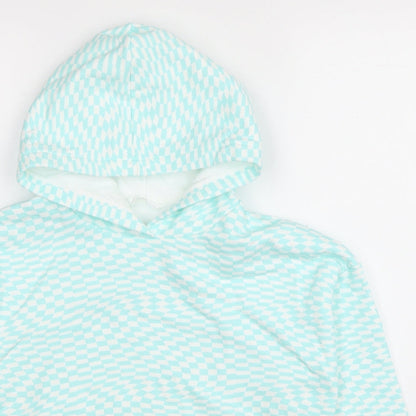 Marks and Spencer Girls Blue Plaid Cotton Pullover Hoodie Size 9-10 Years Pullover