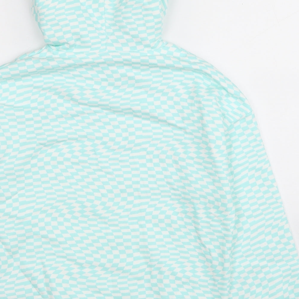 Marks and Spencer Girls Blue Plaid Cotton Pullover Hoodie Size 9-10 Years Pullover