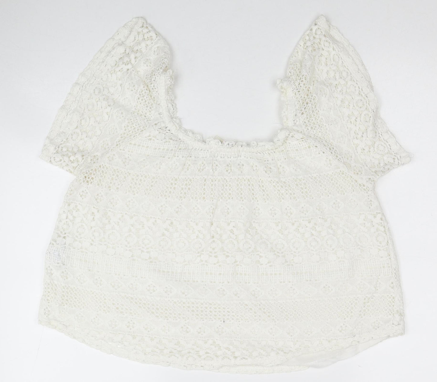 FOREVER 21 Womens White Geometric Cotton Basic Blouse Size M Square Neck - Bardot