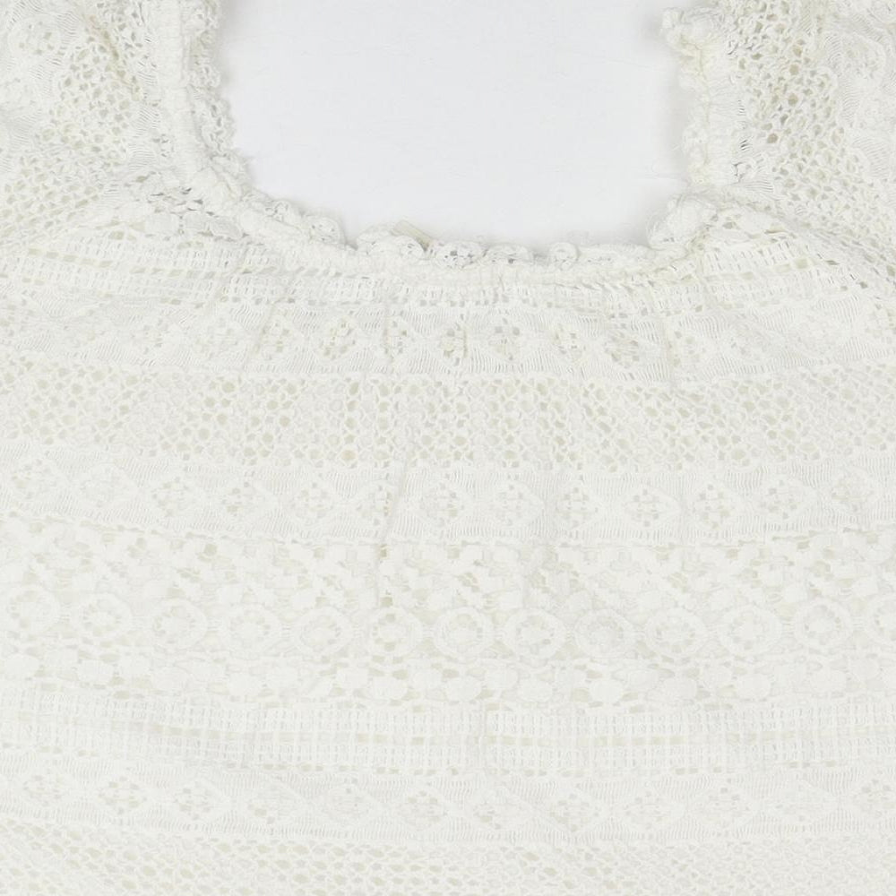 FOREVER 21 Womens White Geometric Cotton Basic Blouse Size M Square Neck - Bardot