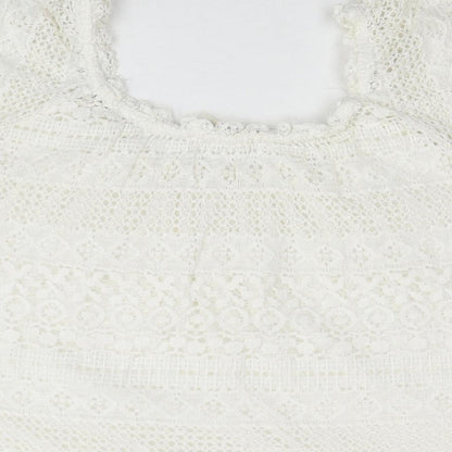 FOREVER 21 Womens White Geometric Cotton Basic Blouse Size M Square Neck - Bardot