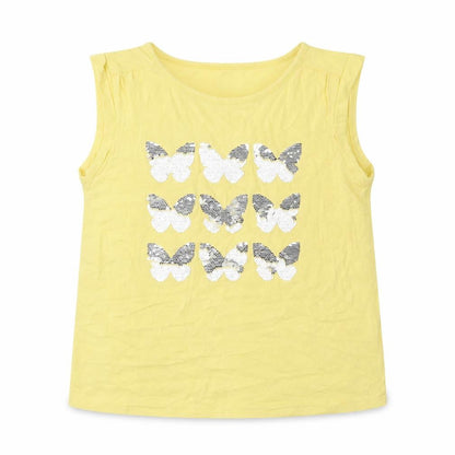Gap Girls Yellow 100% Cotton Basic Tank Size 10-11 Years Round Neck Pullover - Butterfly