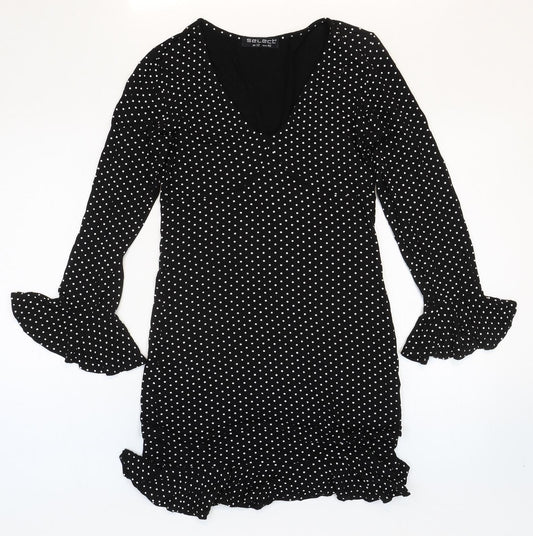 Select Womens Black Polka Dot Viscose Mermaid Size 12 V-Neck Pullover