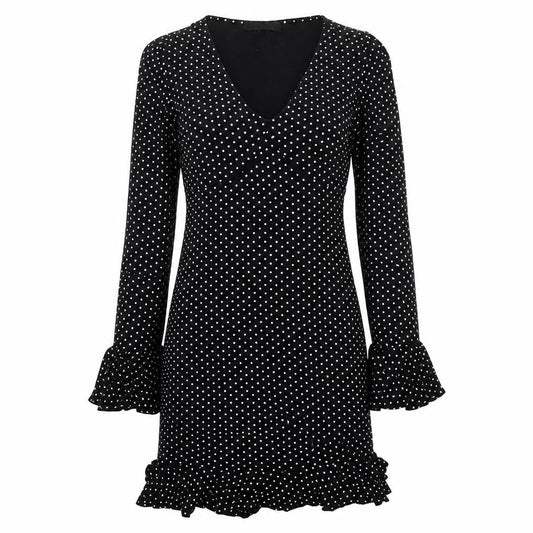 Select Womens Black Polka Dot Viscose Mermaid Size 12 V-Neck Pullover
