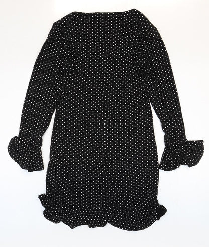 Select Womens Black Polka Dot Viscose Mermaid Size 12 V-Neck Pullover