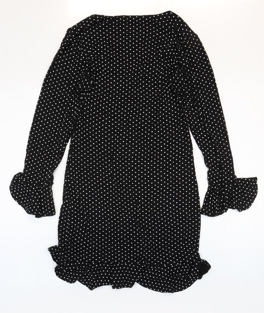 Select Womens Black Polka Dot Viscose Mermaid Size 12 V-Neck Pullover