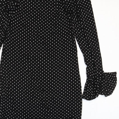 Select Womens Black Polka Dot Viscose Mermaid Size 12 V-Neck Pullover