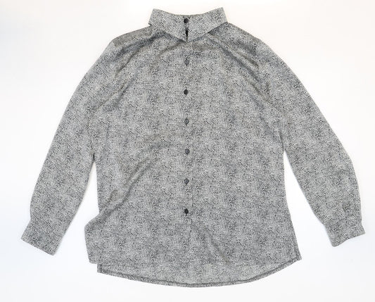 Basler Womens Grey Geometric Polyester Basic Button-Up Size 44 V-Neck