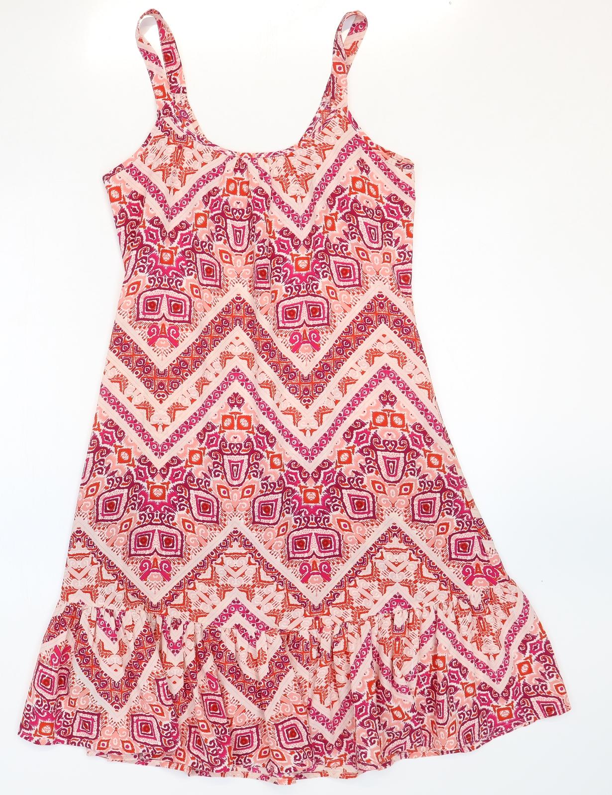 Julipa Womens Red Geometric Polyester Tank Dress Size 10 Round Neck Pullover