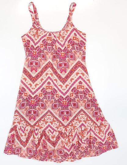 Julipa Womens Red Geometric Polyester Tank Dress Size 10 Round Neck Pullover